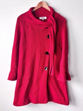 Tibi 100% Wool Scarf Neck Ruffle Sleeve Long Cardigan Sweater Statement Coat M